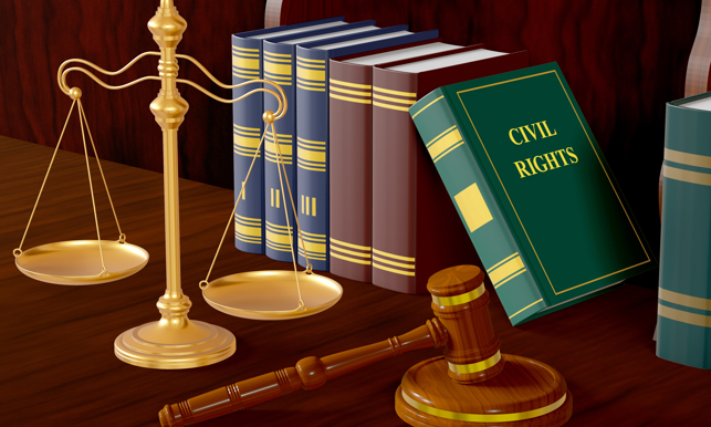Civil Rights Concept, wooden gavel, justice scales, civil rights