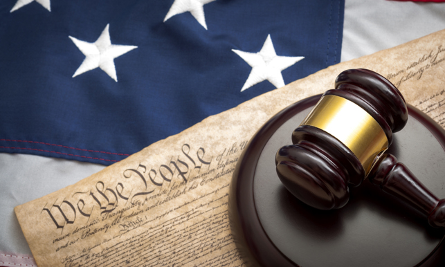 American Flag, US Constitution And A Judge's Gavel